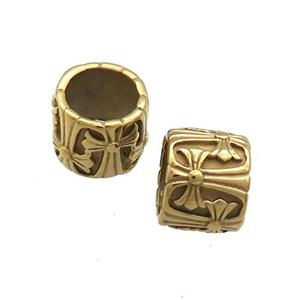 Stainless Steel Tube Beads Cross Large Hole Gold Plated, approx 9-11mm, 8mm hole [SSB4288]