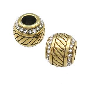 Stainless Steel Round Beads Pave Rhinestone Gold Plated, approx 9-10mm, 4mm hole [SSB4294]