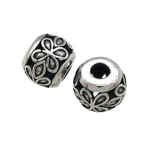Titanium Steel Round Beads Large Hole Hollow Antique Silver, approx 9-11mm, 4mm hole [SSB4298]