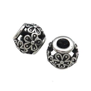 Titanium Steel Round Beads Large Hole Hollow Antique Silver, approx 9-11mm, 4mm hole [SSB4300]