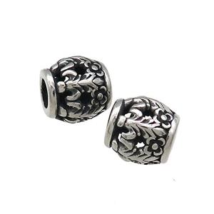 Titanium Steel Barrel Beads Large Hole Hollow Antique Silver, approx 9-10mm, 4mm hole [SSB4302]