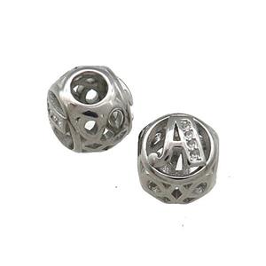 Raw Titanium Steel Round Beads Letter-A Large Hole Hollow, approx 9-10mm, 4mm hole [SSB4311]