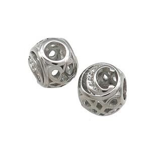 Raw Titanium Steel Round Beads Letter-C Large Hole Hollow, approx 9-10mm, 4mm hole [SSB4315]