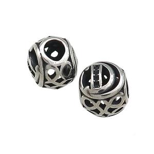 Titanium Steel Round Beads Letter-D Large Hole Hollow Antique Silver, approx 9-10mm, 4mm hole [SSB4318]