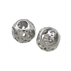 Raw Titanium Steel Round Beads Letter-E Large Hole Hollow, approx 9-10mm, 4mm hole [SSB4319]