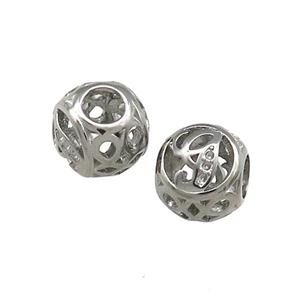 Raw Titanium Steel Round Beads Letter-G Large Hole Hollow, approx 9-10mm, 4mm hole [SSB4323]