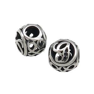 Titanium Steel Round Beads Letter-G Large Hole Hollow Antique Silver, approx 9-10mm, 4mm hole [SSB4324]