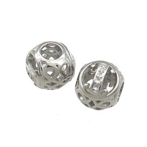 Raw Titanium Steel Round Beads Letter-I Large Hole Hollow, approx 9-10mm, 4mm hole [SSB4327]