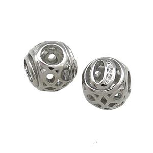 Raw Titanium Steel Round Beads Letter-O Large Hole Hollow, approx 9-10mm, 4mm hole [SSB4337]
