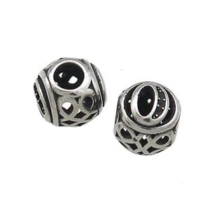 Titanium Steel Round Beads Letter-O Large Hole Hollow Antique Silver, approx 9-10mm, 4mm hole [SSB4338]