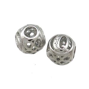 Raw Titanium Steel Round Beads Letter-Q Large Hole Hollow, approx 9-10mm, 4mm hole [SSB4341]