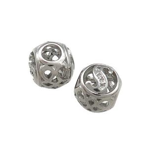 Raw Titanium Steel Round Beads Letter-S Large Hole Hollow, approx 9-10mm, 4mm hole [SSB4345]