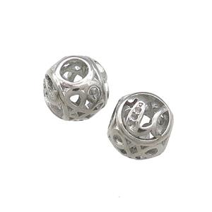 Raw Titanium Steel Round Beads Letter-U Large Hole Hollow, approx 9-10mm, 4mm hole [SSB4347]