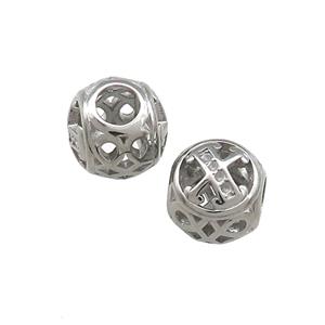 Raw Titanium Steel Round Beads Letter-X Large Hole Hollow, approx 9-10mm, 4mm hole [SSB4353]