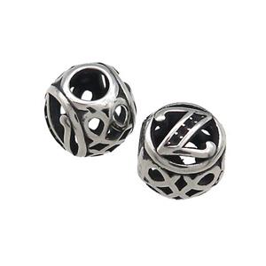 Titanium Steel Round Beads Letter-Z Large Hole Hollow Antique Silver, approx 9-10mm, 4mm hole [SSB4358]