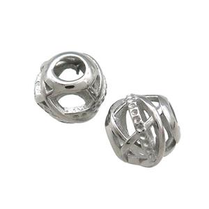 Raw Titanium Steel Round Beads Large Hole Hollow, approx 9-10mm, 4mm hole [SSB4359]