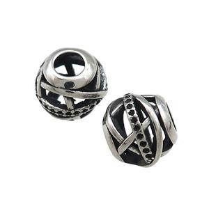 Titanium Steel Round Beads Large Hole Hollow Antique Silver, approx 9-10mm, 4mm hole [SSB4360]