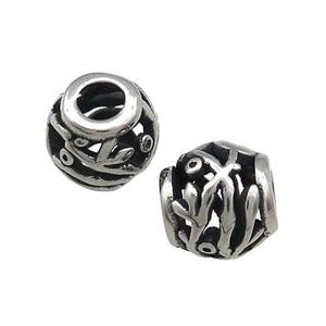 Titanium Steel Barrel Beads Large Hole Hollow Antique Silver, approx 9-10mm, 4mm hole [SSB4364]