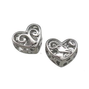 Raw Titanium Steel Heart Beads Zodiac Aries Large Hole Hollow, approx 12mm, 4mm hole [SSB4365]