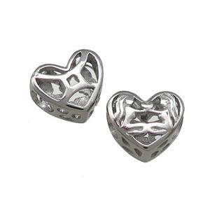 Raw Titanium Steel Heart Beads Zodiac Gemini Large Hole Hollow, approx 12mm, 4mm hole [SSB4369]