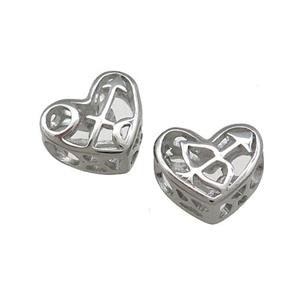 Raw Titanium Steel Heart Beads Zodiac Sagittarius Large Hole Hollow, approx 12mm, 4mm hole [SSB4373]