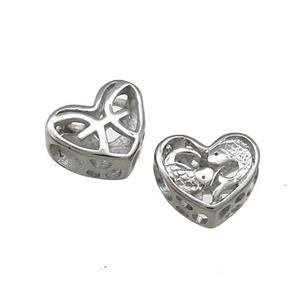 Raw Titanium Steel Heart Beads Zodiac Pisces Large Hole Hollow, approx 12mm, 4mm hole [SSB4379]