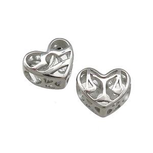 Raw Titanium Steel Heart Beads Zodiac Libra Large Hole Hollow, approx 12mm, 4mm hole [SSB4385]