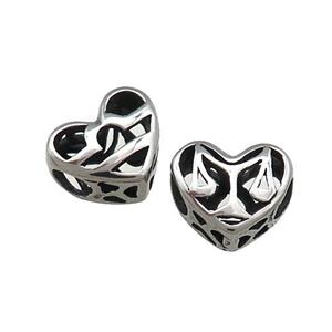 Titanium Steel Heart Beads Zodiac Libra Large Hole Hollow Antique Silver, approx 12mm, 4mm hole [SSB4386]