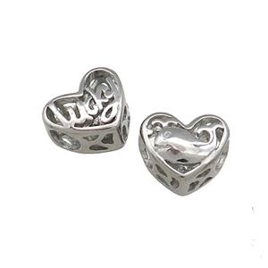 Raw Titanium Steel Heart Beads Lucky Dolphin Large Hole Hollow, approx 12mm, 4mm hole [SSB4389]