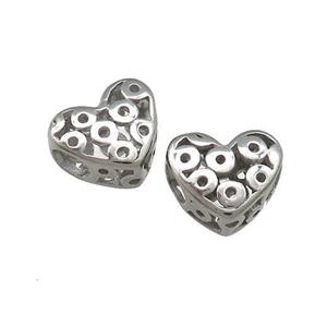 Raw Titanium Steel Heart Beads Large Hole Hollow, approx 12mm, 4mm hole [SSB4393]