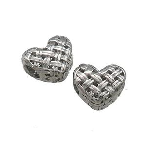 Raw Titanium Steel Heart Beads Large Hole Hollow, approx 12mm, 4mm hole [SSB4395]