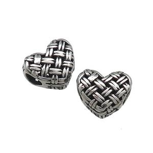 Titanium Steel Heart Beads Large Hole Hollow Antique Silver, approx 12mm, 4mm hole [SSB4396]