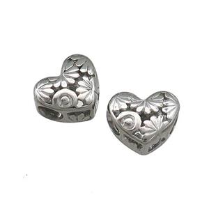 Raw Titanium Steel Heart Beads Flower Large Hole Hollow, approx 12mm, 4mm hole [SSB4397]