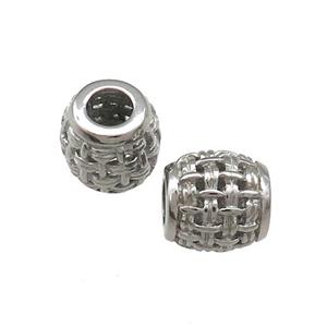 Raw Titanium Steel Barrel Beads Large Hole Hollow, approx 9mm, 4mm hole [SSB4401]