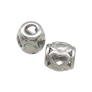 Raw Titanium Steel Barrel Beads Heart Large Hole Hollow, approx 9mm, 4mm hole [SSB4403]