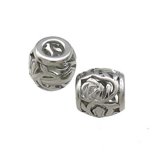 Raw Titanium Steel Barrel Beads Flower Large Hole Hollow, approx 9mm, 4mm hole [SSB4407]