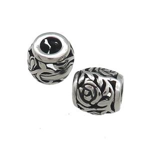Titanium Steel Barrel Beads Flower Large Hole Hollow Antique Silver, approx 9mm, 4mm hole [SSB4408]