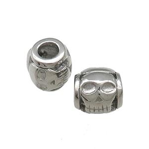 Raw Titanium Steel Barrel Beads Large Hole Hollow Skull, approx 9mm, 4mm hole [SSB4409]