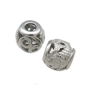 Raw Titanium Steel Barrel Beads Large Hole Hollow Fish, approx 9mm, 4mm hole [SSB4411]
