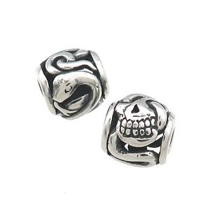 Titanium Steel Barrel Beads Large Hole Hollow Antique Silver, approx 9mm, 4mm hole [SSB4414]
