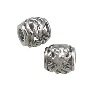 Raw Titanium Steel Barrel Beads Large Hole Hollow, approx 9mm, 4mm hole [SSB4415]