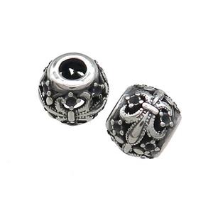 Titanium Steel Round Beads Large Hole Hollow Fleur De Lis Antique Silver, approx 9-10mm, 4mm hole [SSB4422]