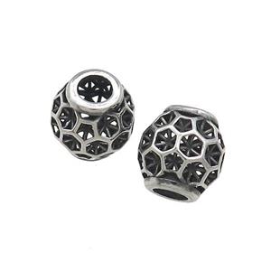 Titanium Steel Barrel Beads Large Hole Hollow Antique Silver, approx 10mm, 4mm hole [SSB4424]