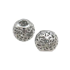 Raw Titanium Steel Round Beads Large Hole Hollow, approx 9-10mm, 4mm hole [SSB4425]