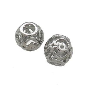 Raw Titanium Steel Round Beads Large Hole Hollow, approx 10mm, 4mm hole [SSB4427]