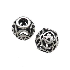 Titanium Steel Round Beads Large Hole Hollow Antique Silver, approx 10mm, 4mm hole [SSB4428]