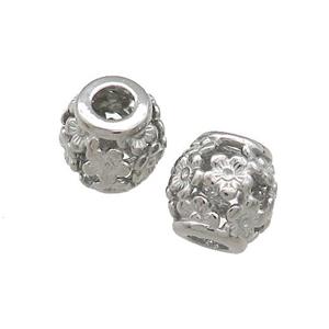 Raw Titanium Steel Barrel Beads Flower Large Hole Hollow, approx 10mm, 4mm hole [SSB4429]