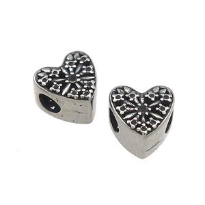 Titanium Steel Heart Beads Large Hole Hollow Antique Silver, approx 10.5mm, 4mm hole [SSB4434]
