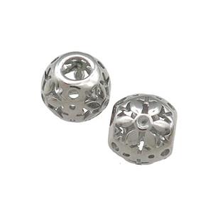 Raw Titanium Steel Round Beads Large Hole Hollow, approx 9-10mm, 4mm hole [SSB4435]