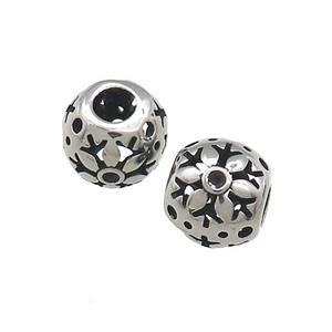 Titanium Steel Round Beads Large Hole Hollow Antique Silver, approx 9-10mm, 4mm hole [SSB4436]